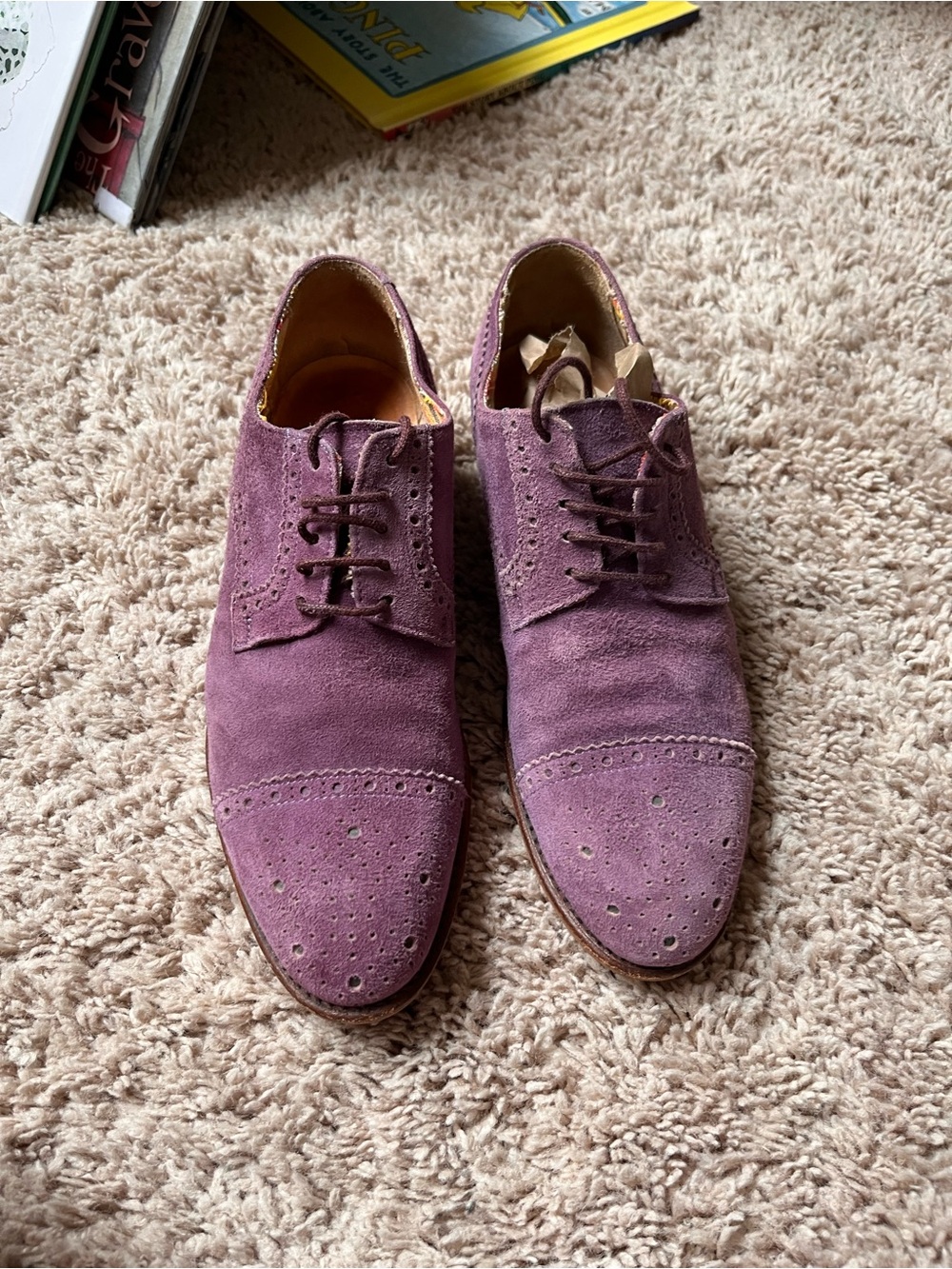 Women’s Purple Suede Brogue Lace-Up Shoes